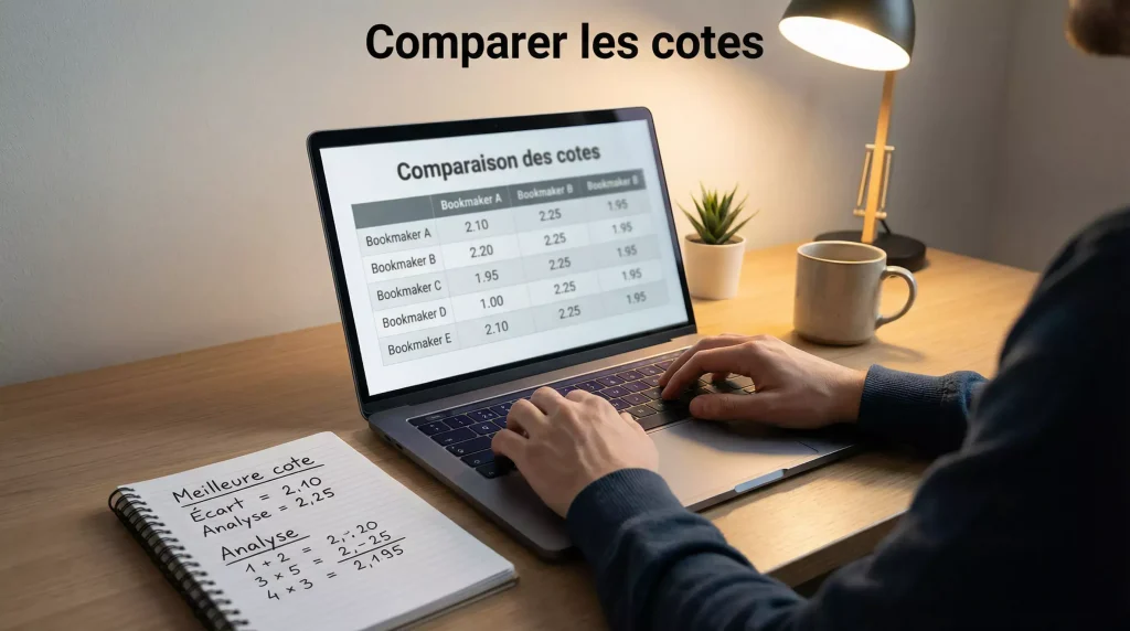 Comparaison cotes boxe — analyse des coefficients sur écran d
