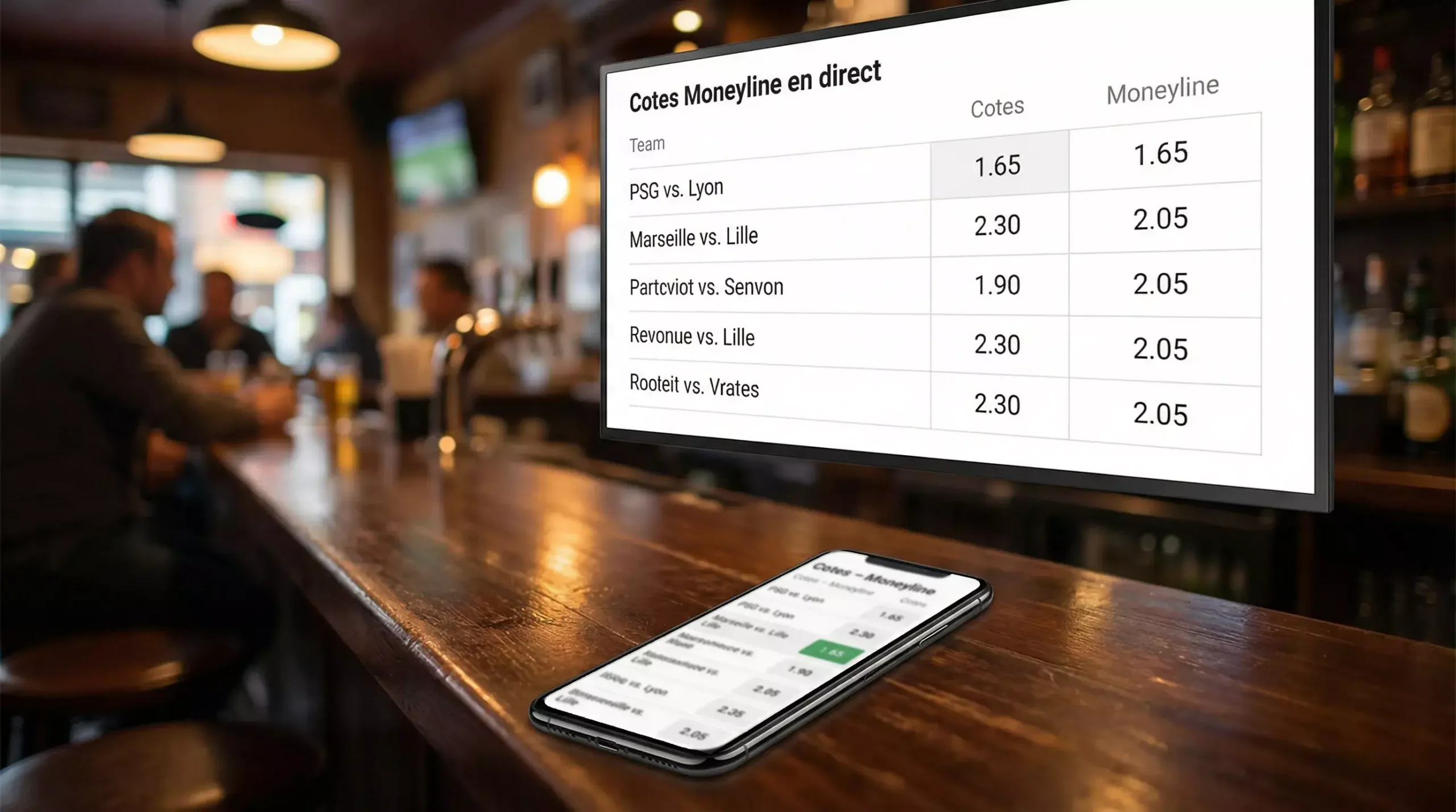 Écran affichant les cotes de paris boxe avec différents types de marchés