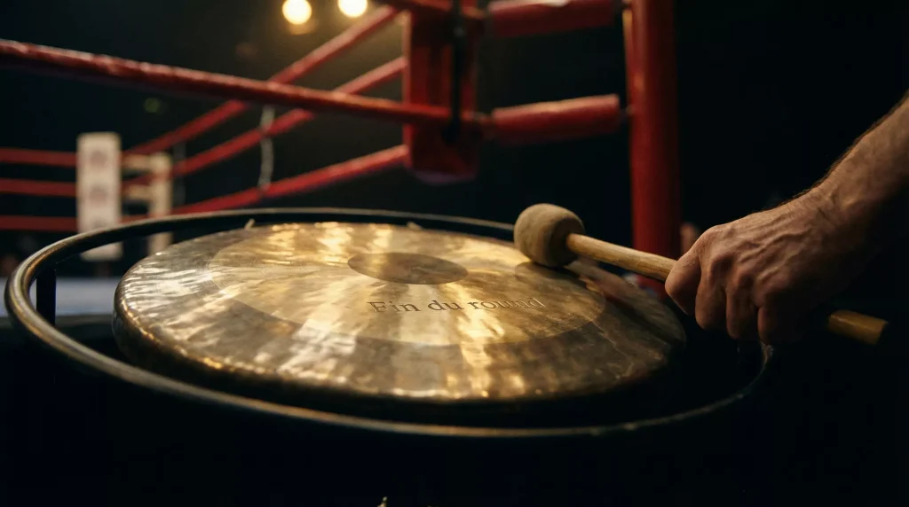 Pari round exact boxe : gong et indicateur de round sur le ring