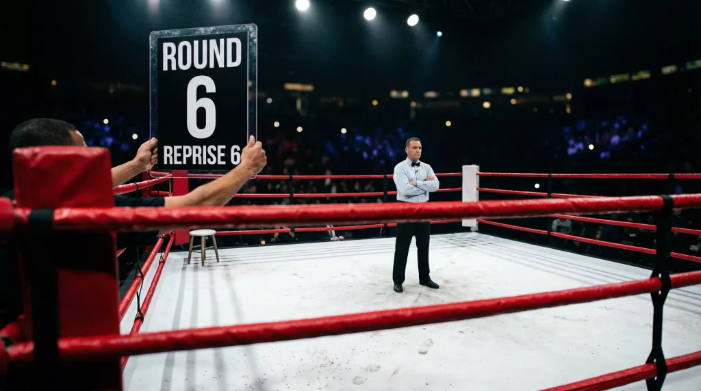 Paris over under rounds boxe : arbitre comptant les rounds pendant un combat