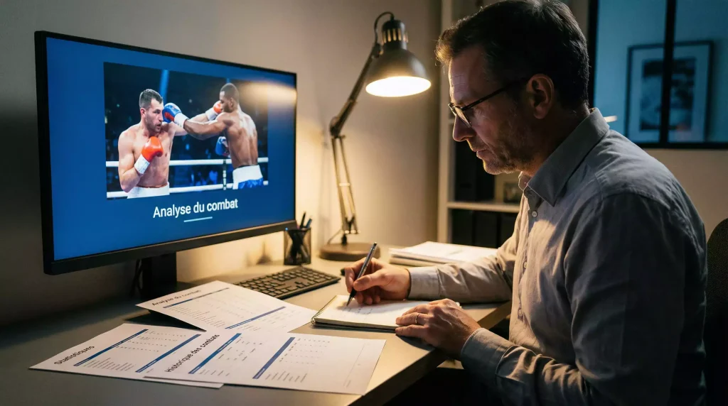 Analyste étudiant des statistiques de boxeurs avant un combat