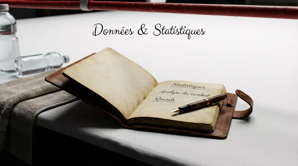Statistiques boxe : carnet de notes et stylo au bord du ring